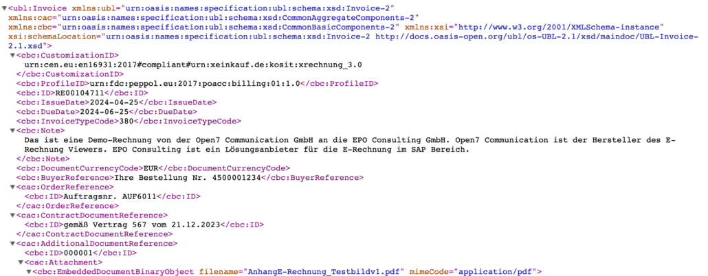 Screenshot einer XML-Rechnung